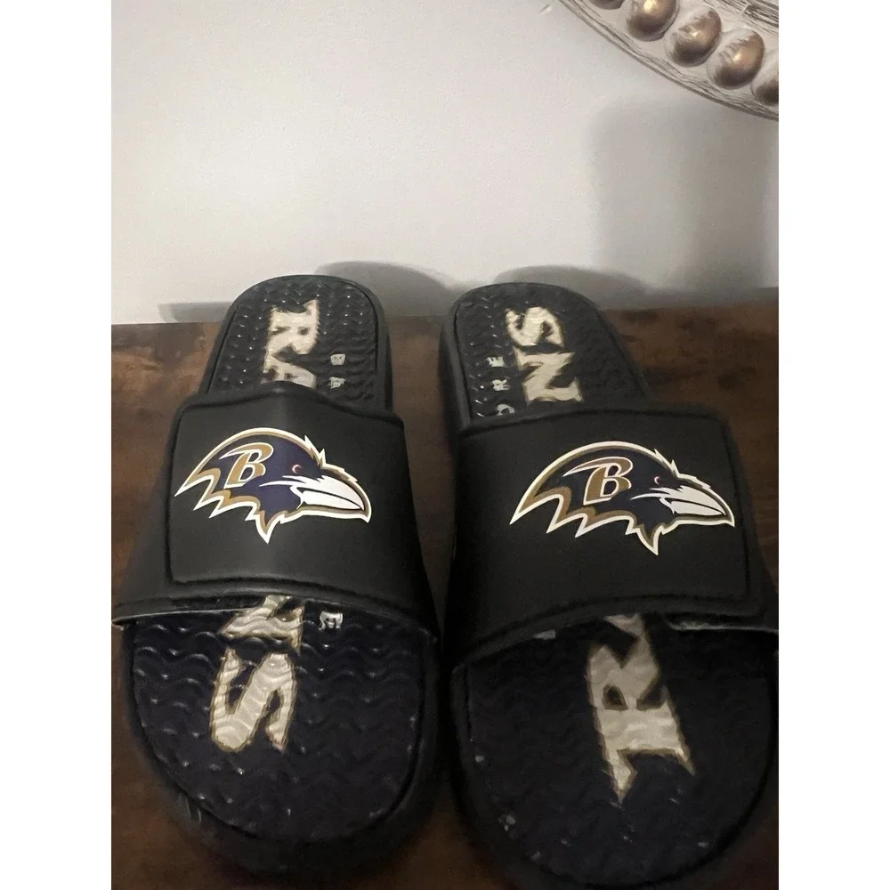 Men's Baltimore Ravens Slide Sandals Black Size M 9–10 NFL‎